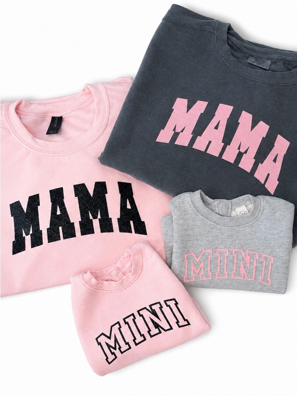Coordinating "MAMA" & "MINI" Sweatshirt Set in Pink, Charcoal & Gray